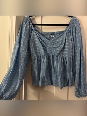 Old Navy Blue and White Striped Peasant Blouse